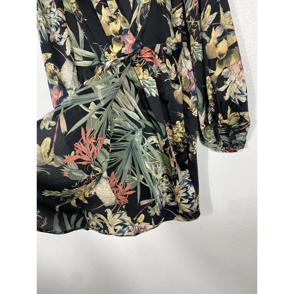 Miss Avenue Long Sleeve Black Floral Printed High Low Dress Size Medium Romantic - Picture 3 of 15